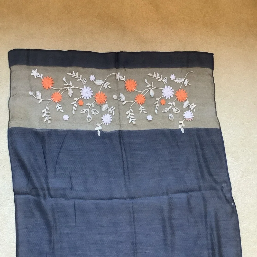 New Thai Silk Floral Embroidered Sheer Scarf